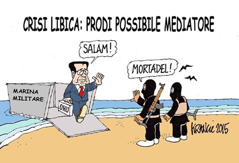 Prodi sbarca in libia e saluta: salam. Gli rispondono quelli dell'isis: mortadell