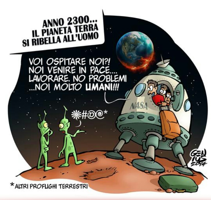 anno 2300 il pianeta terra sI ribella all'uomo che scappa su marte dove due omini verdi  dicono 